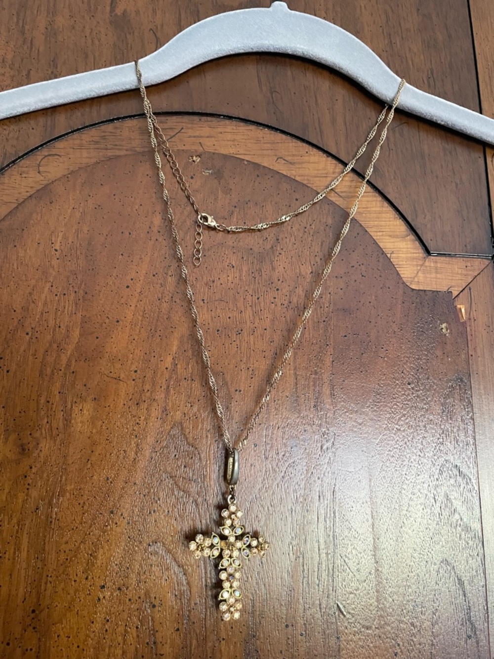 Gold Cross Pendant Rhinestone Necklace